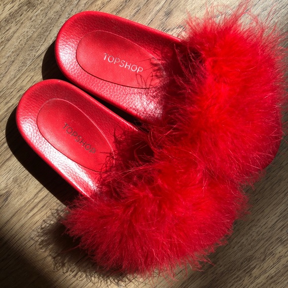 red fluffy shoes